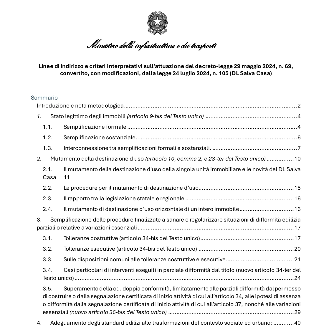 Pubblicate le “Linee Guida” per l’applicazione del Decreto Salva Casa